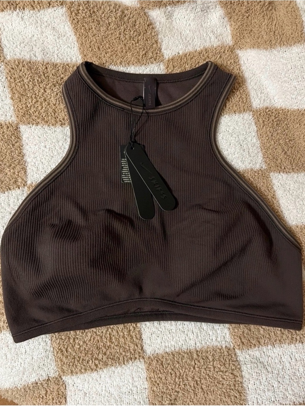 Nike X Skims Ribbed High-Neck Cropped Tank Top - Chocolate Brown